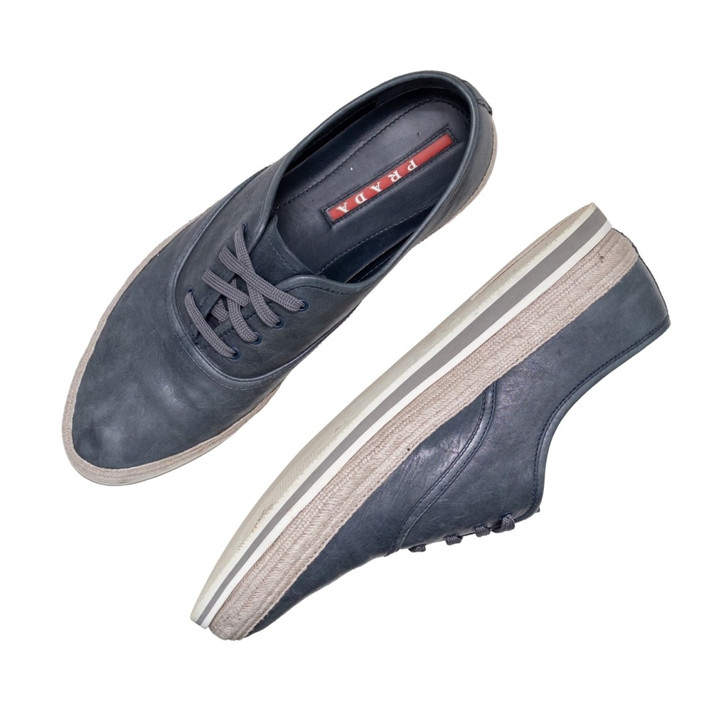 $790 PRADA Aged Leather ESPADRILLE HYBRID Navy  SNEAKERS‎ EU 41 UK 8.5 US 9.5